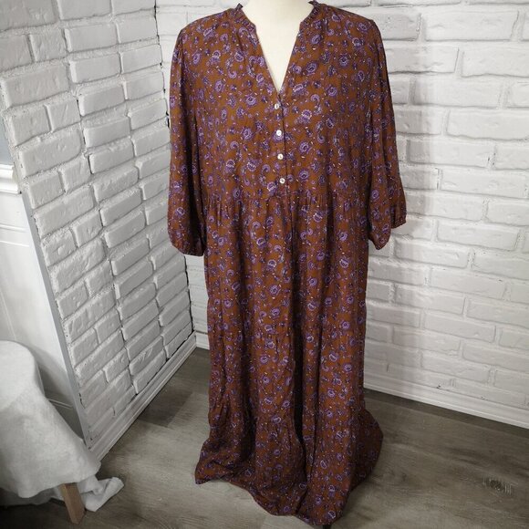 NWT J. Jill Ladies Size 2X Lined Rust w/ Purple Paisleys V-neck Maxi Dress - Picture 1 of 9